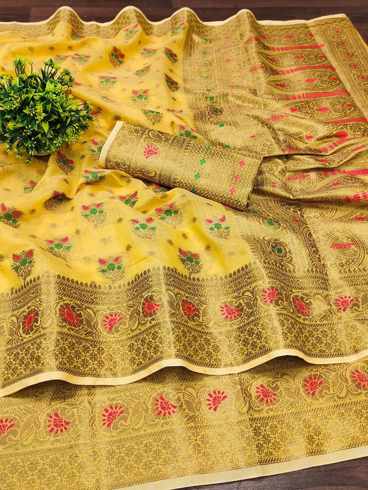 Women Yellow Soft Silk Paithani Saree