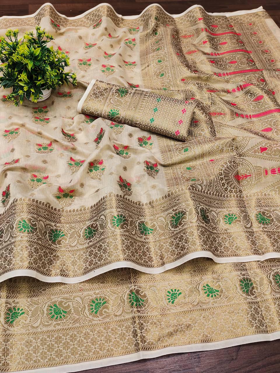 Women Beige Soft Silk Paithani Saree