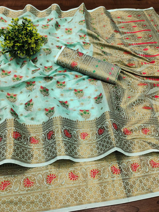 Women Blue Soft Silk Paithani Saree