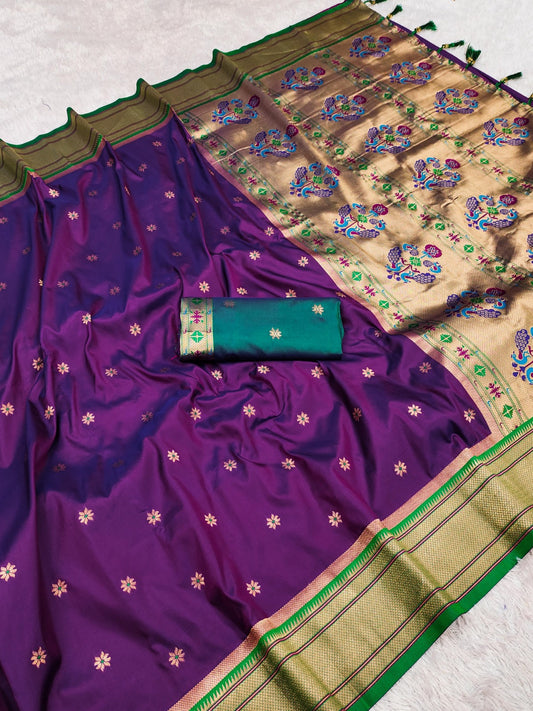 Attractive Purple Soft Silk Paithani Saree