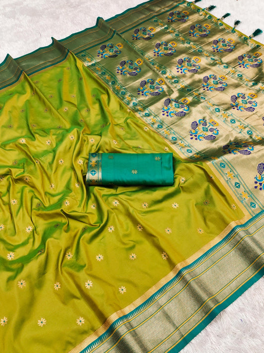 Women Green Soft Silk Paithani Saree