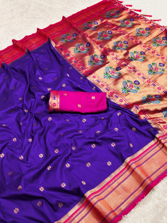 Women Purple Soft Silk Paithani Saree