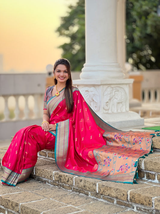 Women Pink Pethani Silk With Zari Weaving Saree