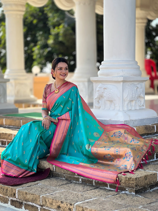Women Blue Pethani Silk With Zari Weaving Saree