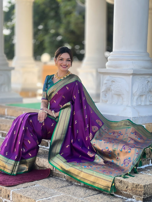 Women Purple Pethani Silk With Zari Weaving Saree