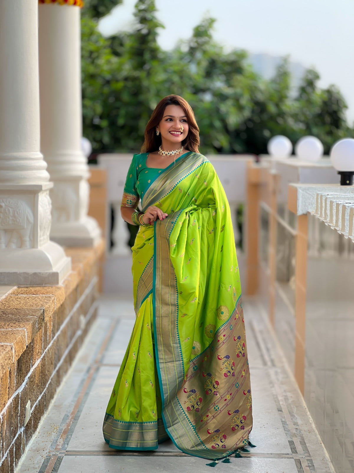 Women Green Pethani Silk With Zari Weaving Saree