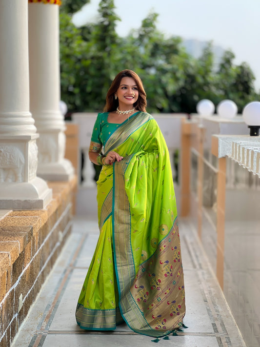 Women Green Pethani Silk With Zari Weaving Saree