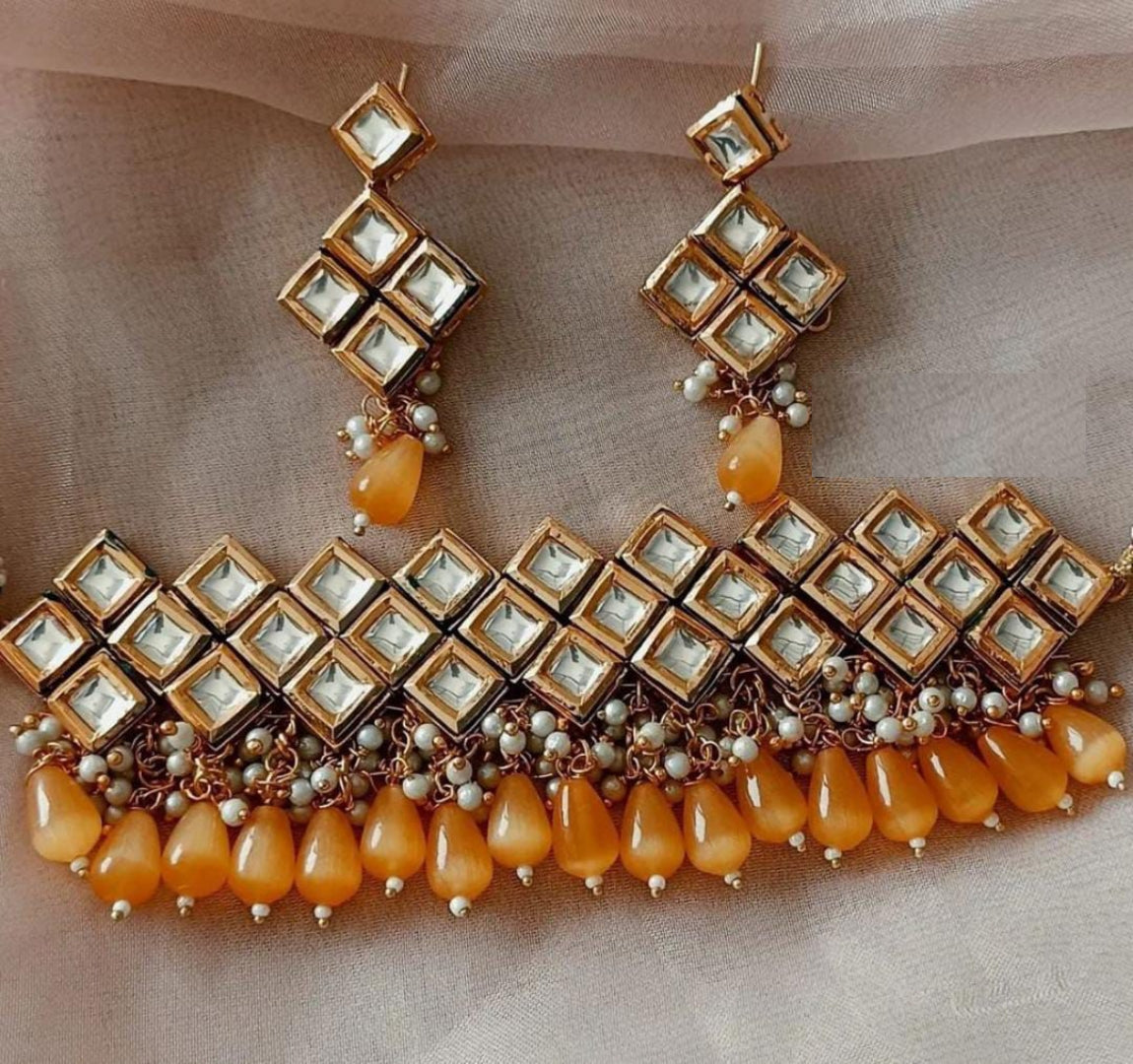 Elegant Rust Meenakari Necklace Set