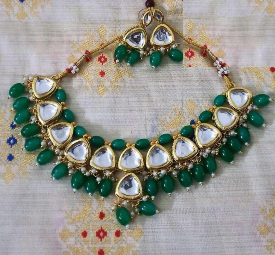 Elegant Kundan Green Necklace Set