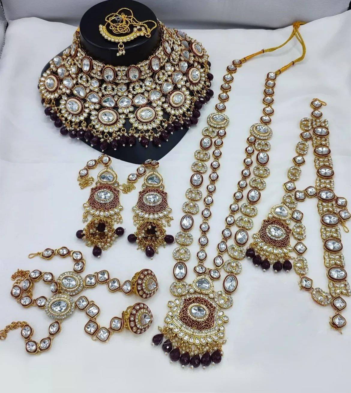 Elegant Dark Purple Rajwadi Bridal Necklace Set