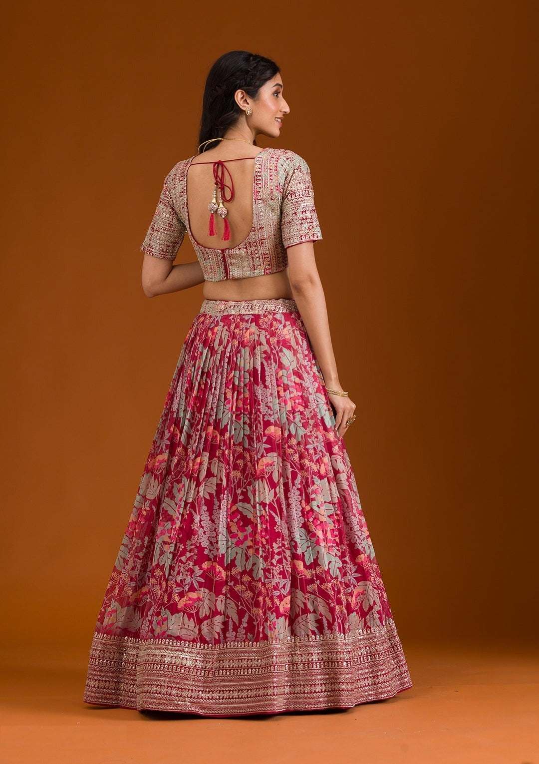 Chic Pink Organza Stylish Lehenga