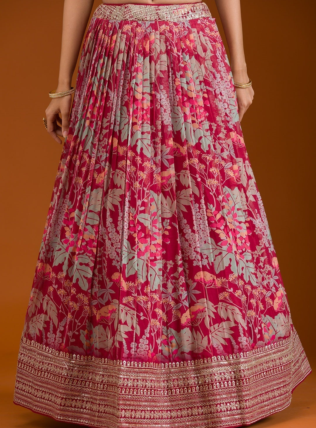 Chic Pink Organza Stylish Lehenga