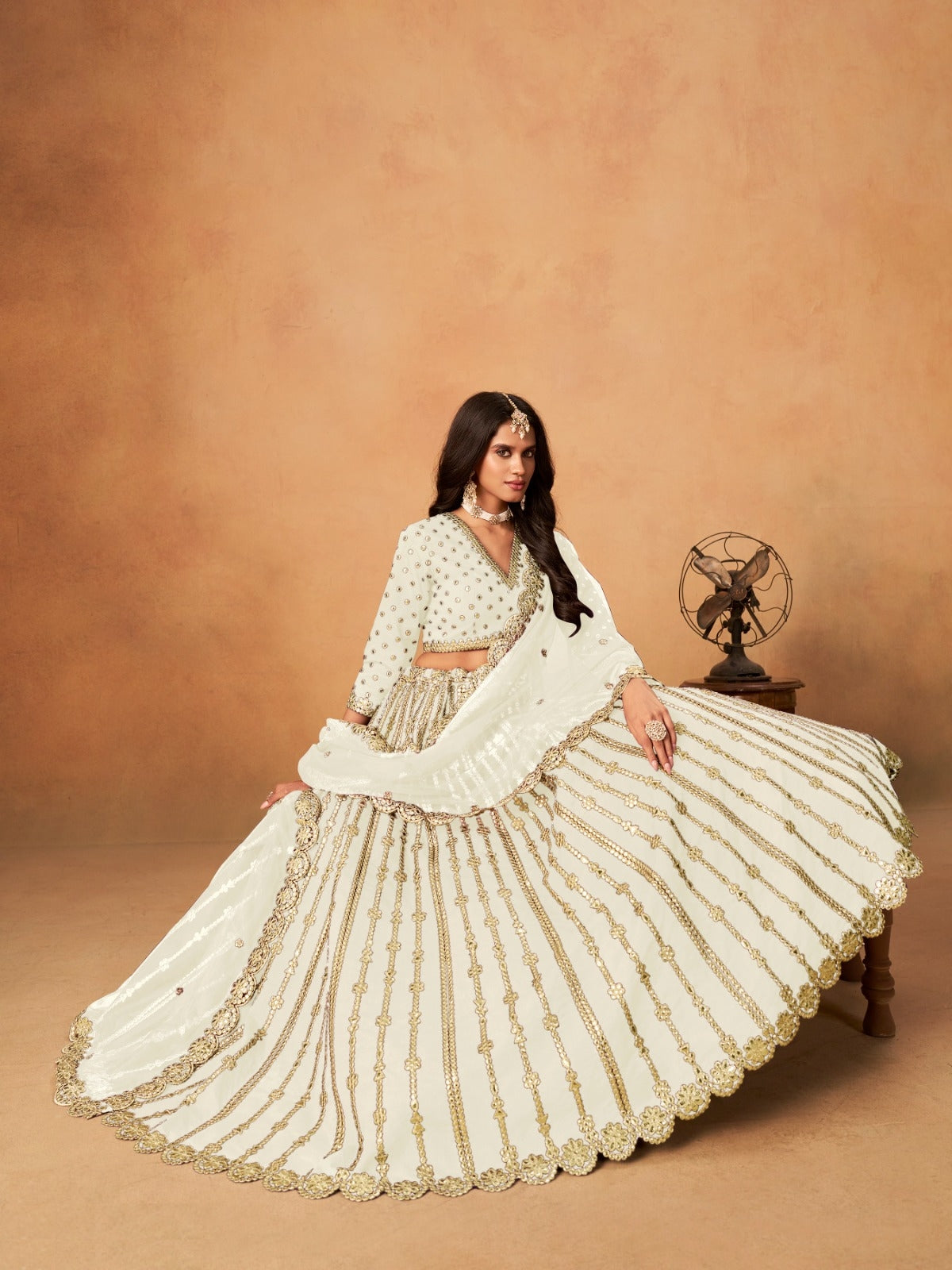Elegant White Art Silk Traditional Lehenga