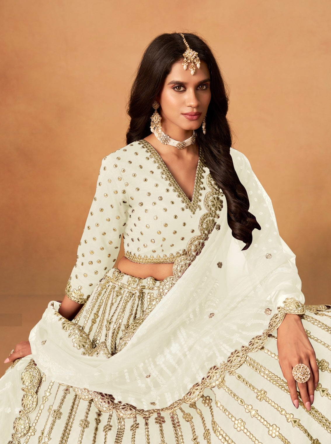 Elegant White Art Silk Traditional Lehenga