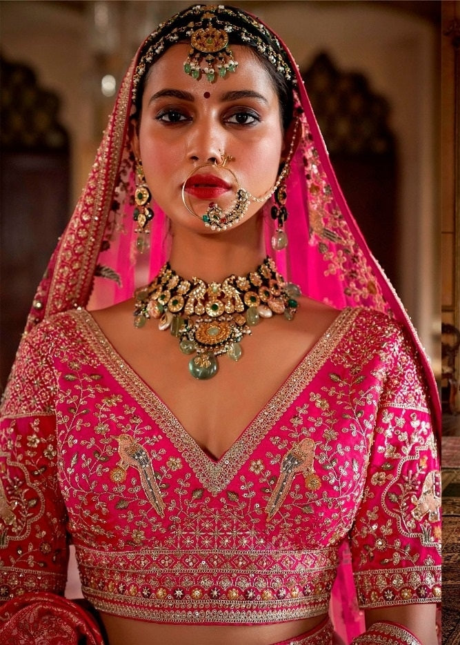 Refined Pink Silk Bridal Lehenga