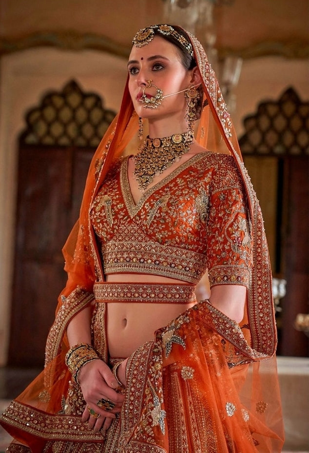 Tailored Orange Silk Bridal Lehenga
