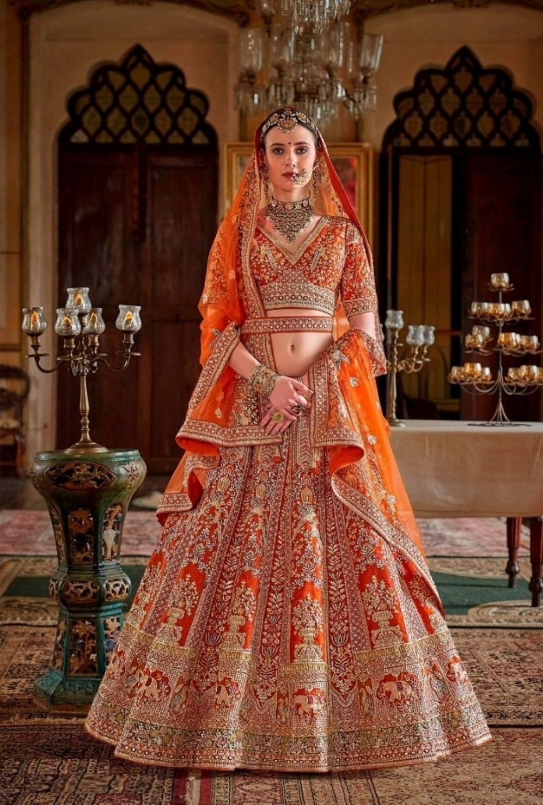 Tailored Orange Silk Bridal Lehenga