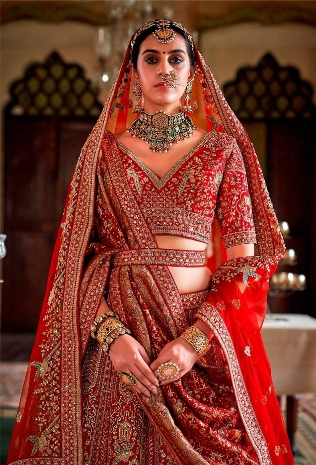 Polished Red Silk Bridal Lehenga