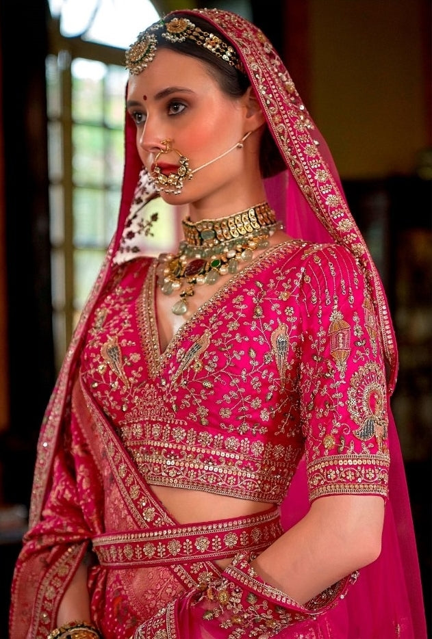 Graceful Pink Silk Bridal Lehenga