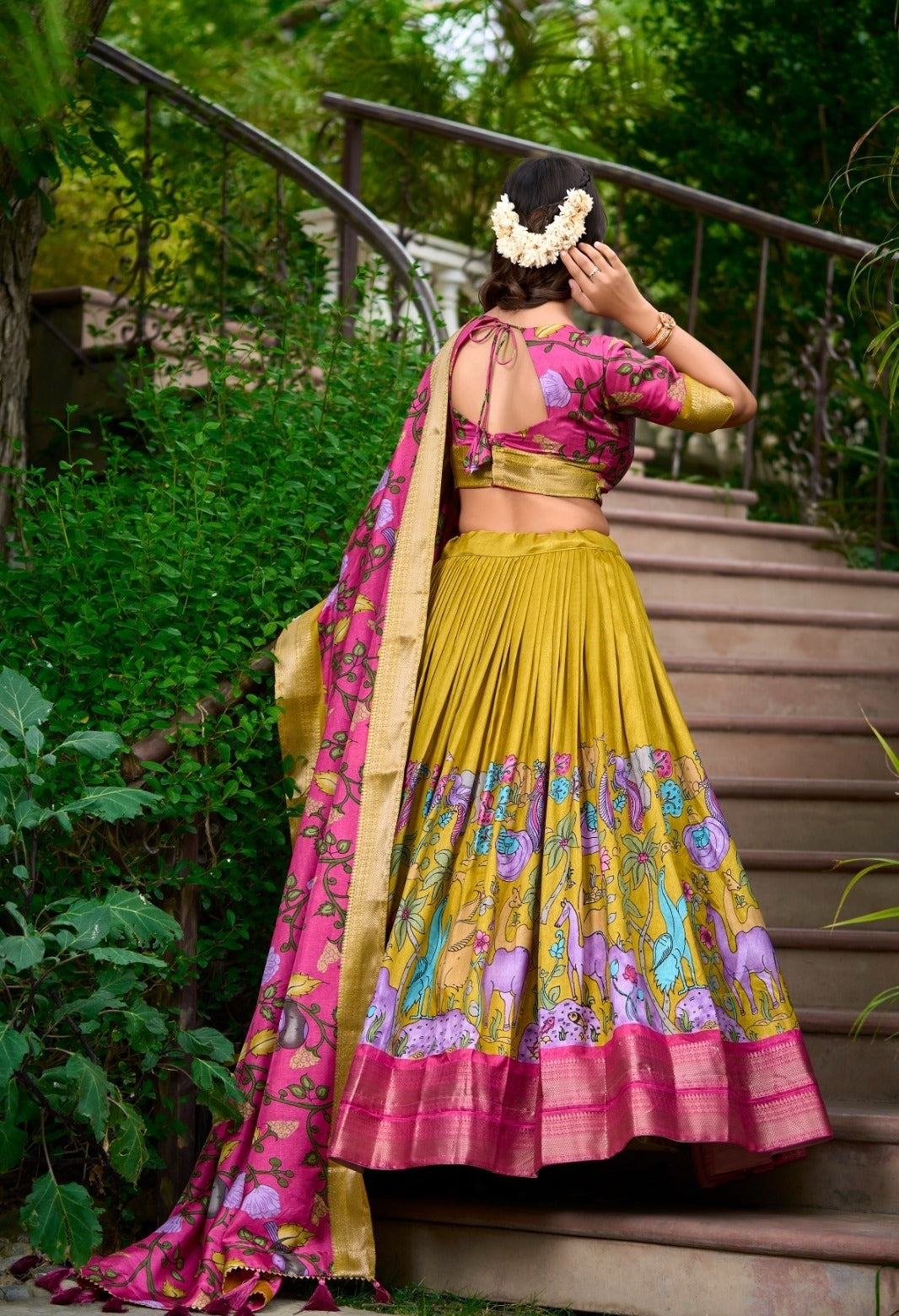 Women Multi Mustard Dola Silk Floral Print Leheng