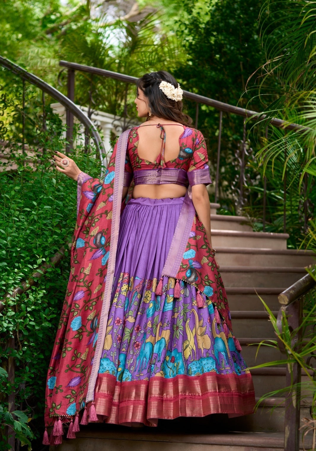 Women Multi Purple Dola Silk Floral Print Leheng