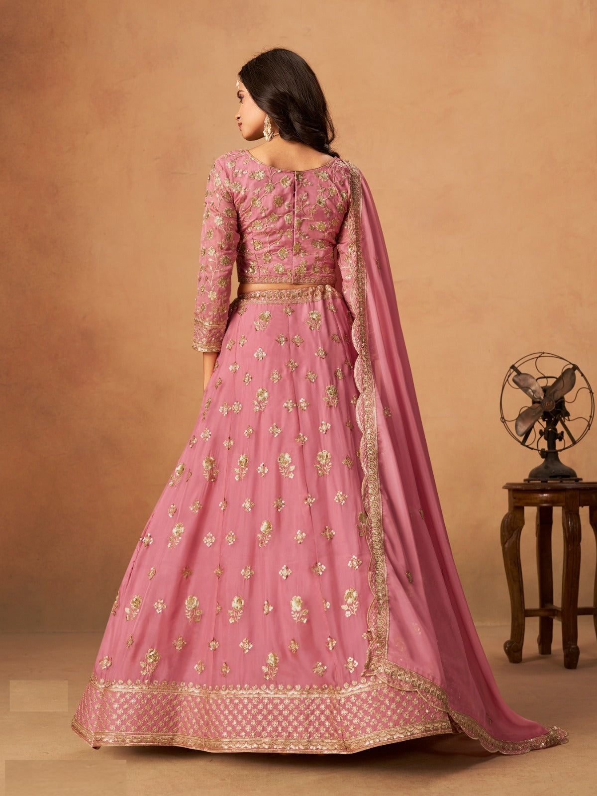 Women Pink Organza Traditional Lehenga