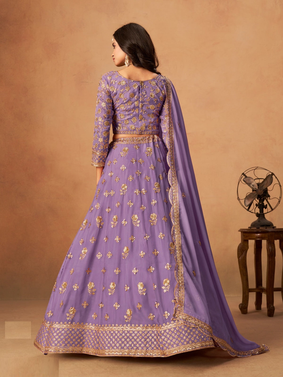 Women Purple Organza Traditional Lehenga