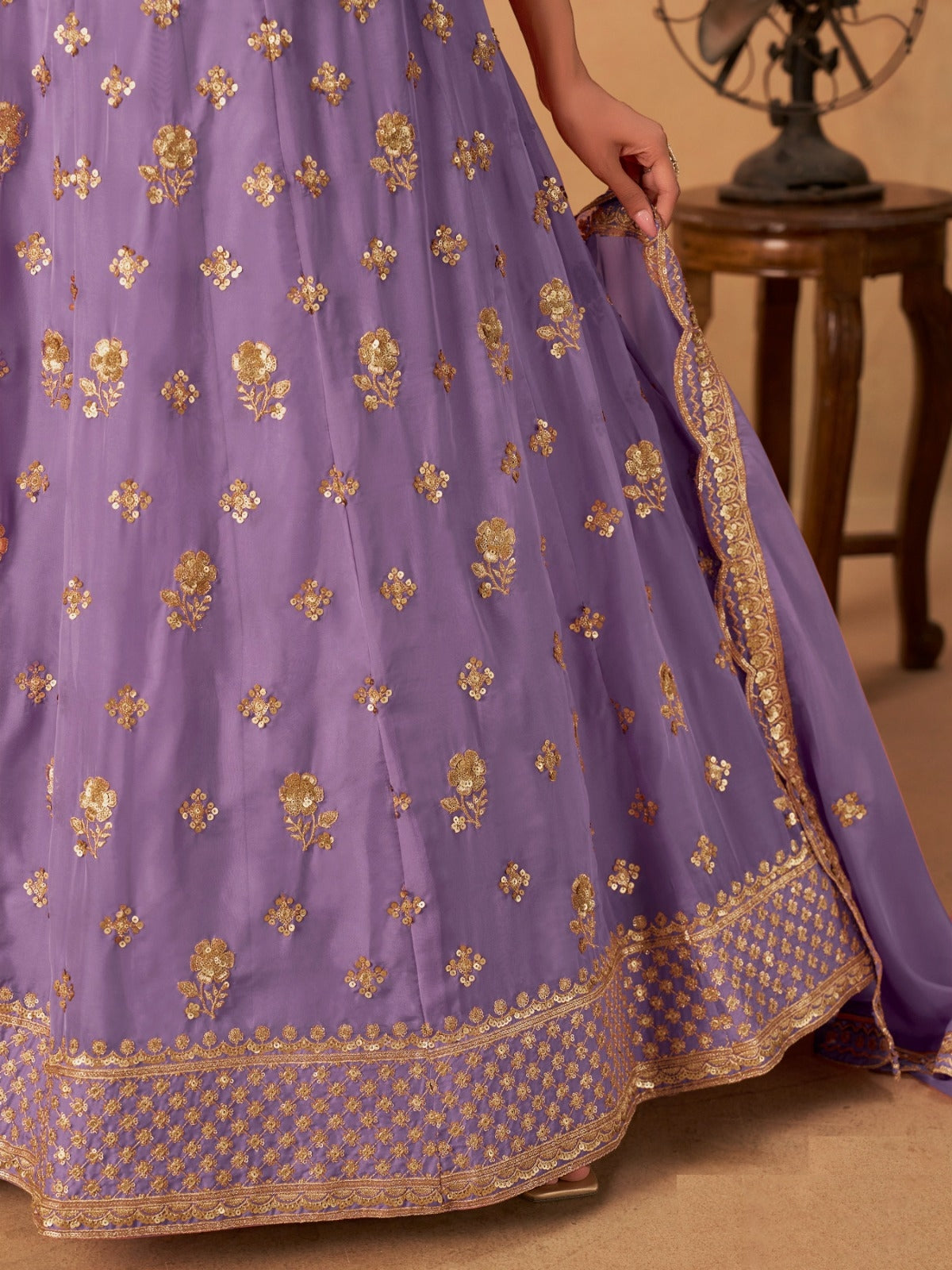 Women Purple Organza Traditional Lehenga