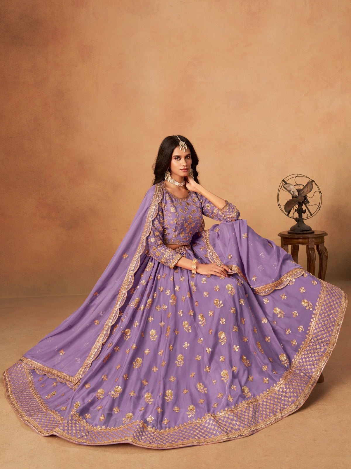Women Purple Organza Traditional Lehenga