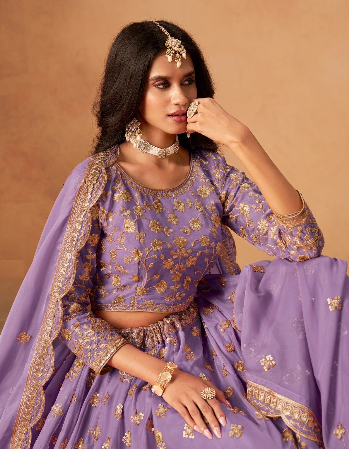 Women Purple Organza Traditional Lehenga