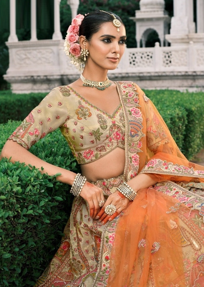 Sublime Cream Fancy Silk Bridal Lehenga