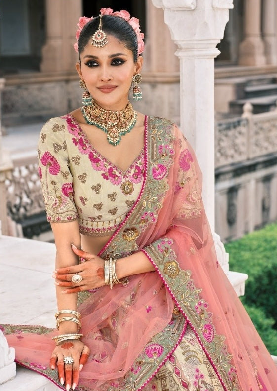 Tailored-To-Perfection White Fancy Silk Bridal Lehenga