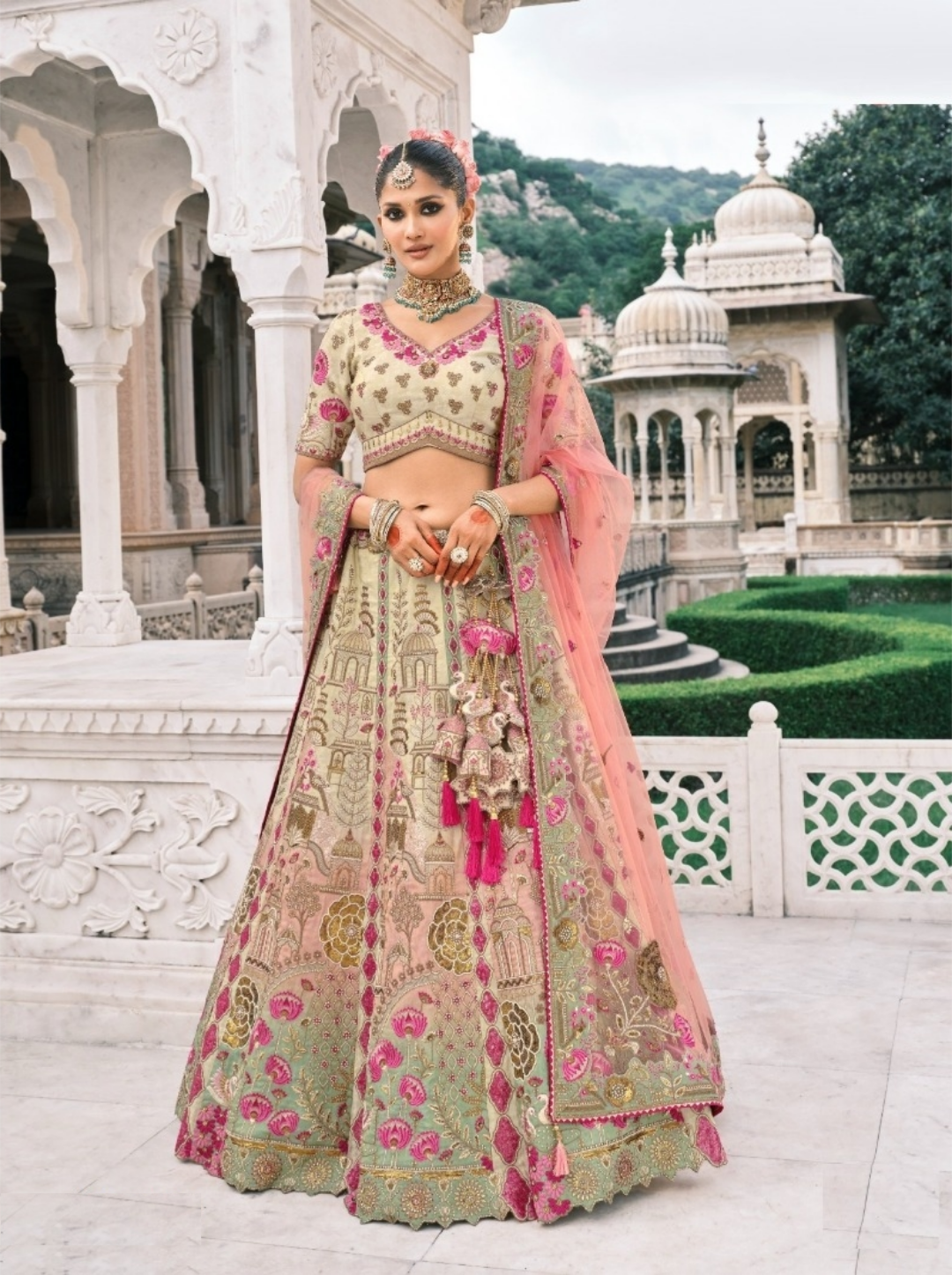 Tailored-To-Perfection White Fancy Silk Bridal Lehenga
