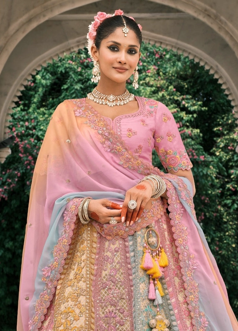 Lustrous Pink Fancy Silk Bridal Lehenga