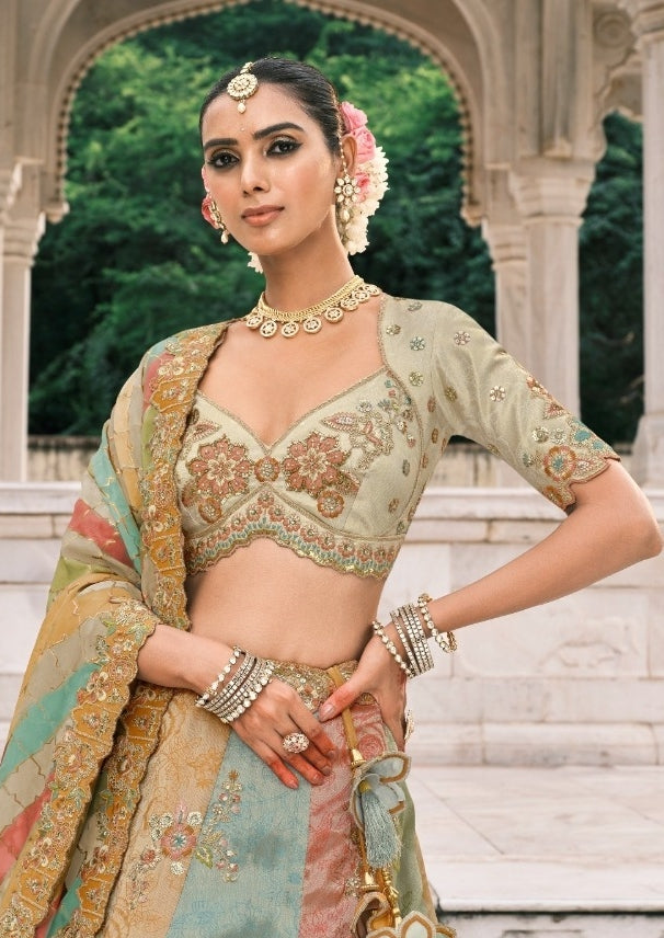 Avant-Garde Sea Green Fancy Silk Bridal Lehenga