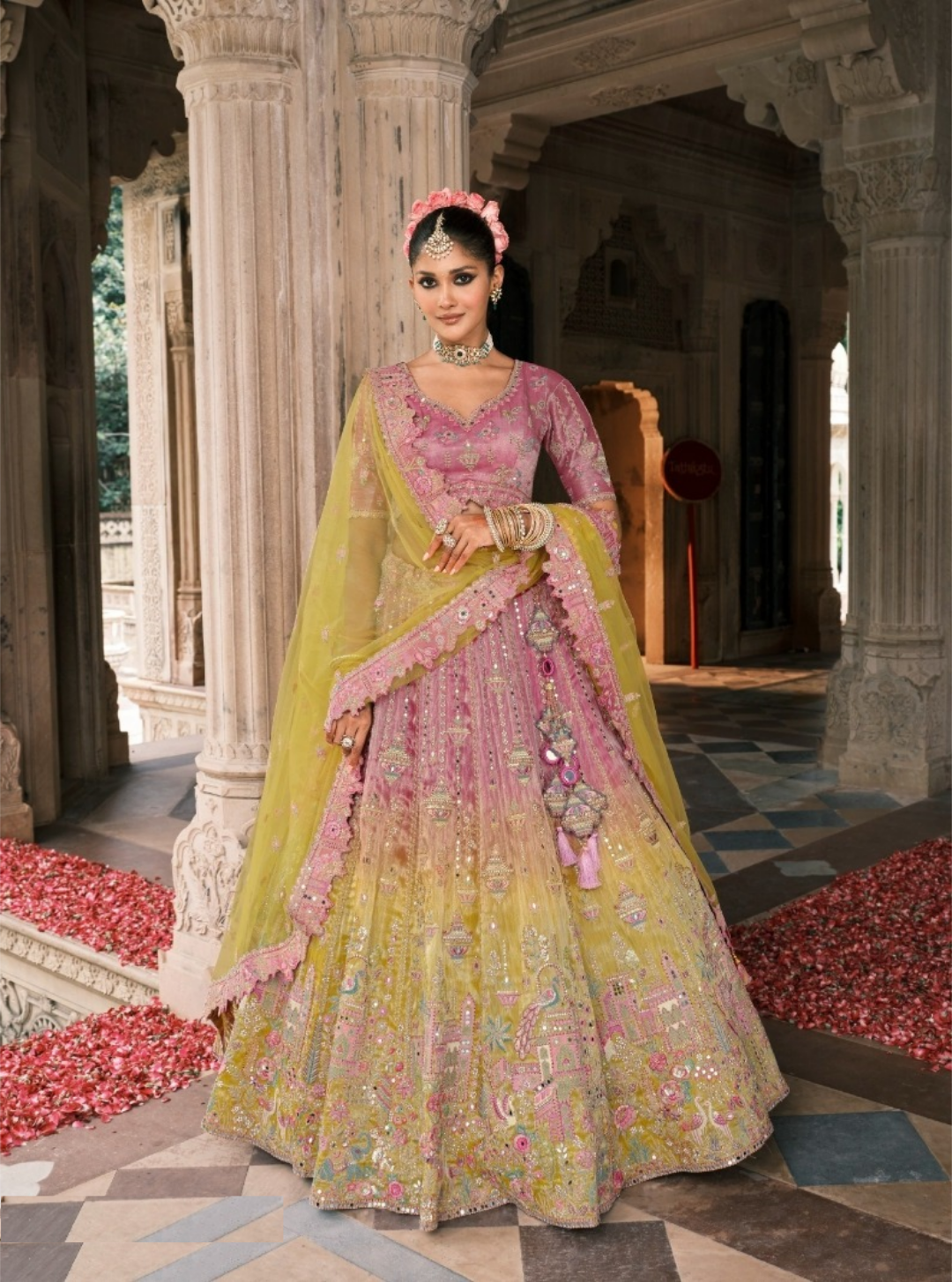 Beautiful Onion Pink Fancy Silk Bridal Lehenga