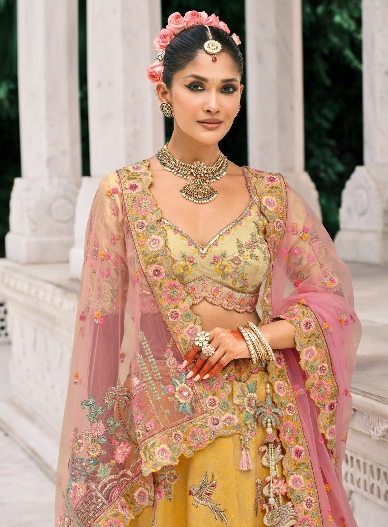 Fantastic Yellow Fancy Silk Bridal Lehenga