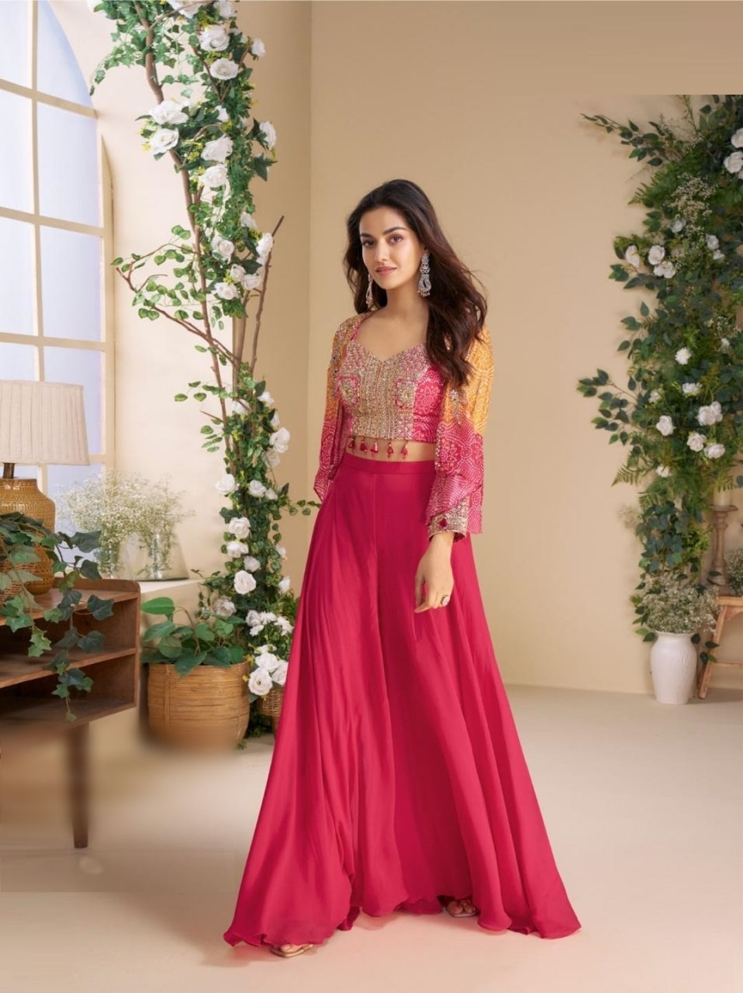 Women Pink Real Chinon Silk Indo Western Outfit Dress