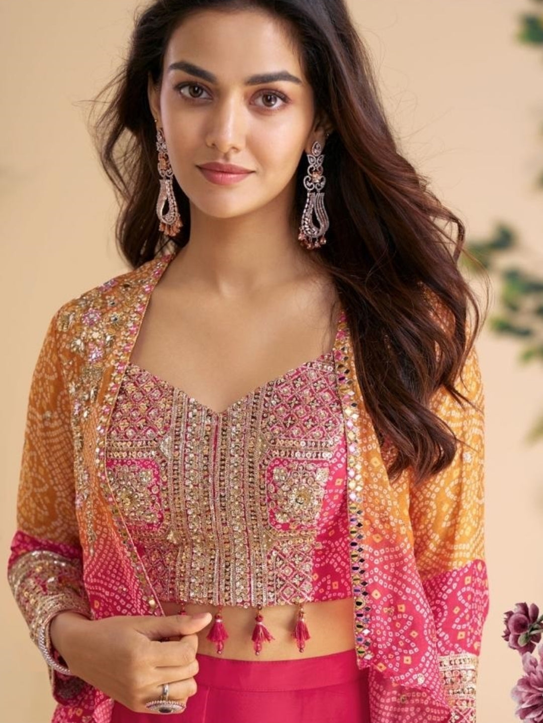 Women Pink Real Chinon Silk Indo Western Outfit Dress