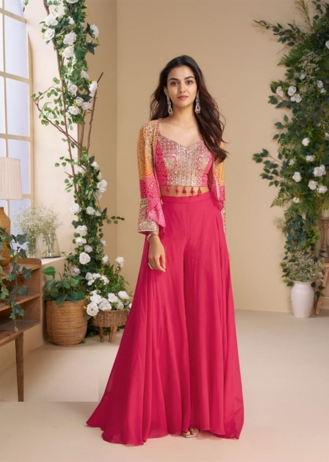 Women Pink Real Chinon Silk Indo Western Outfit Dress