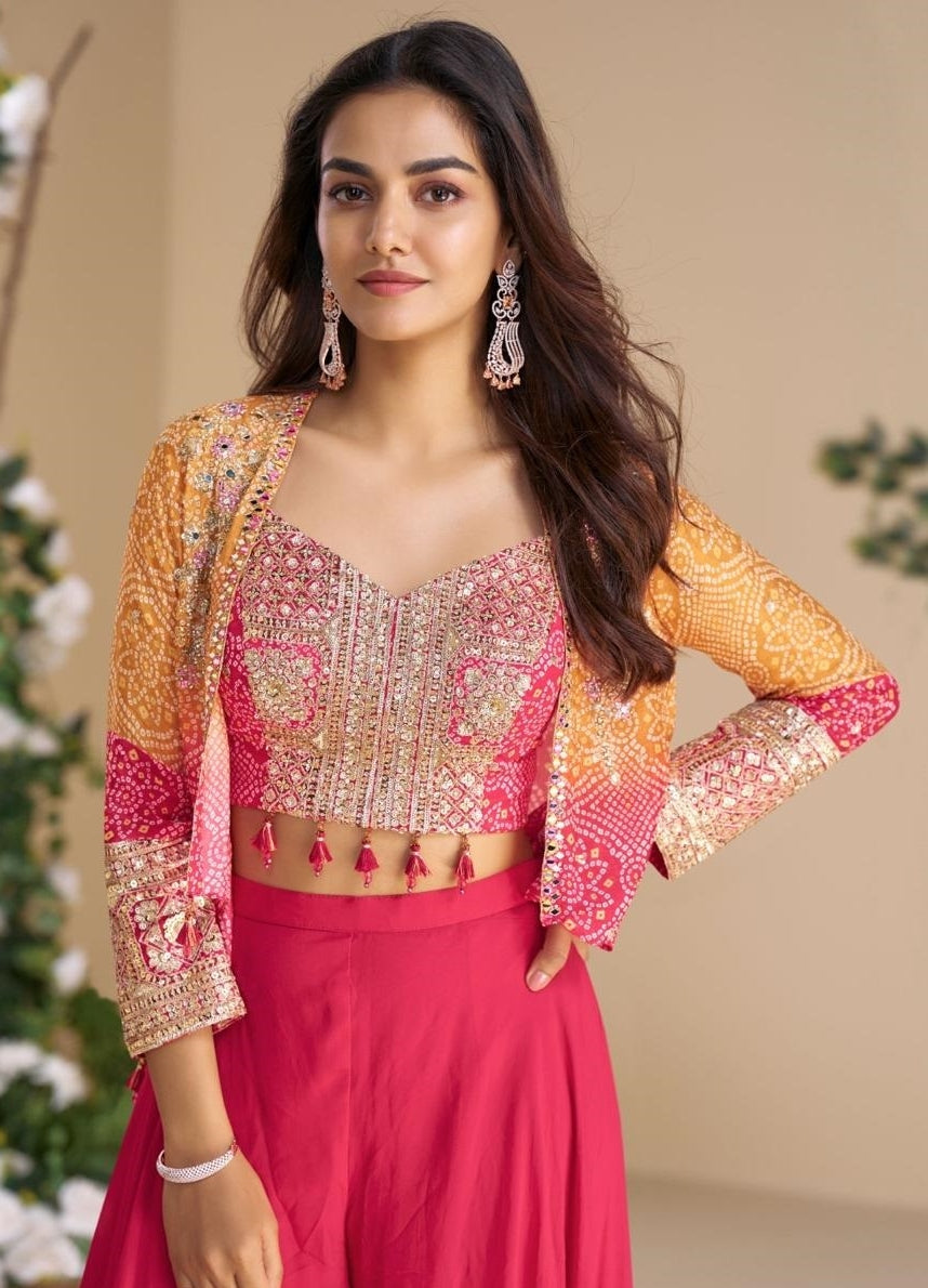 Women Pink Real Chinon Silk Indo Western Outfit Dress