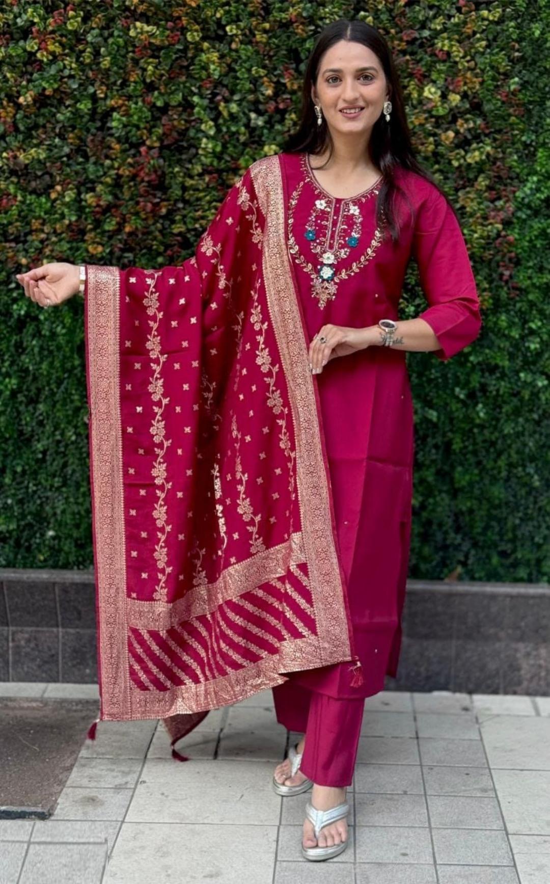 Women Pink Roman Silk Salwar Suit Set