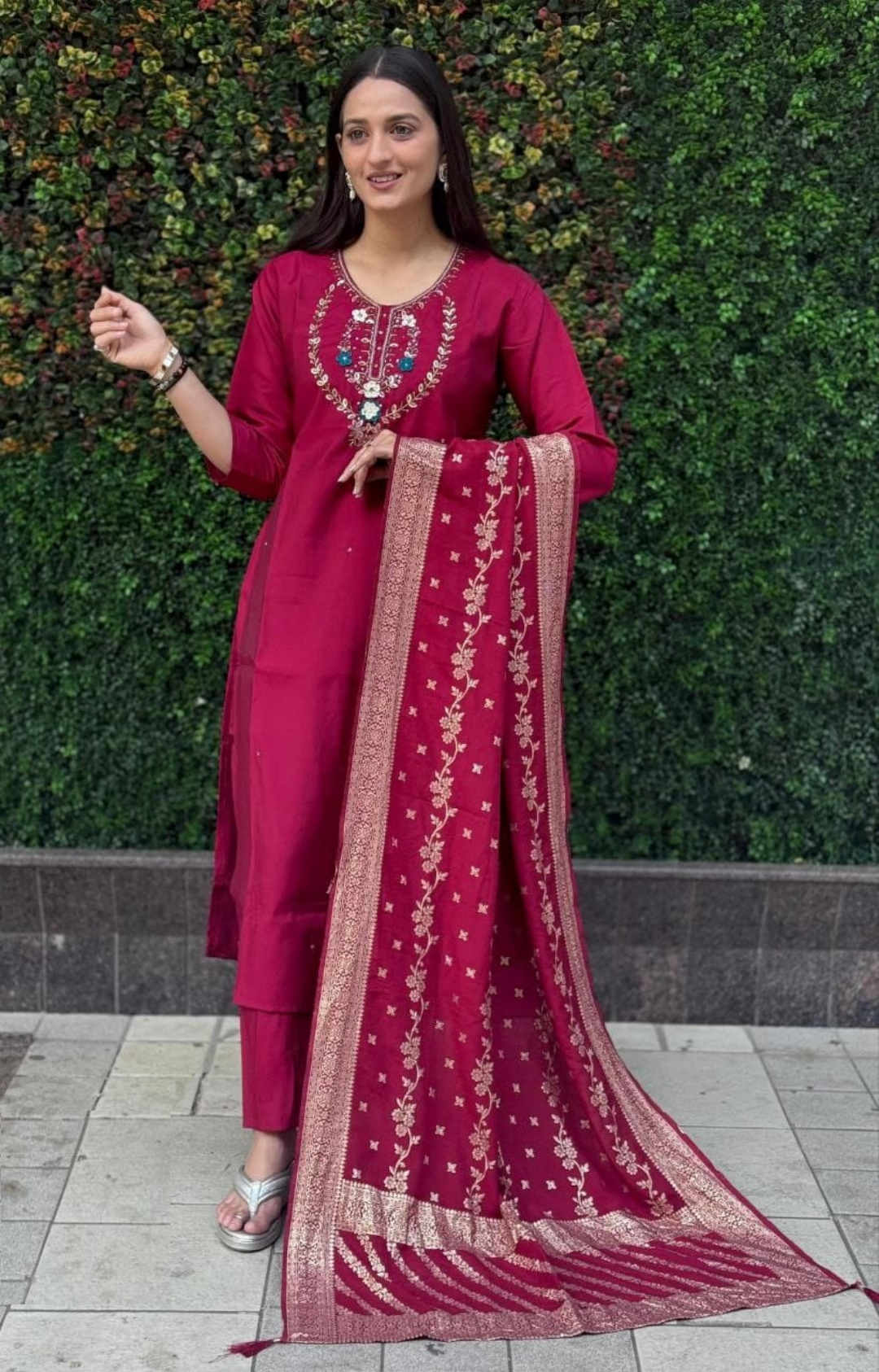Women Pink Roman Silk Salwar Suit Set
