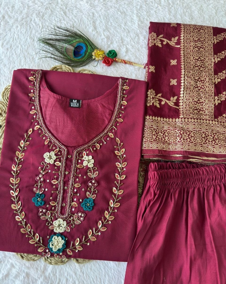 Women Pink Roman Silk Salwar Suit Set