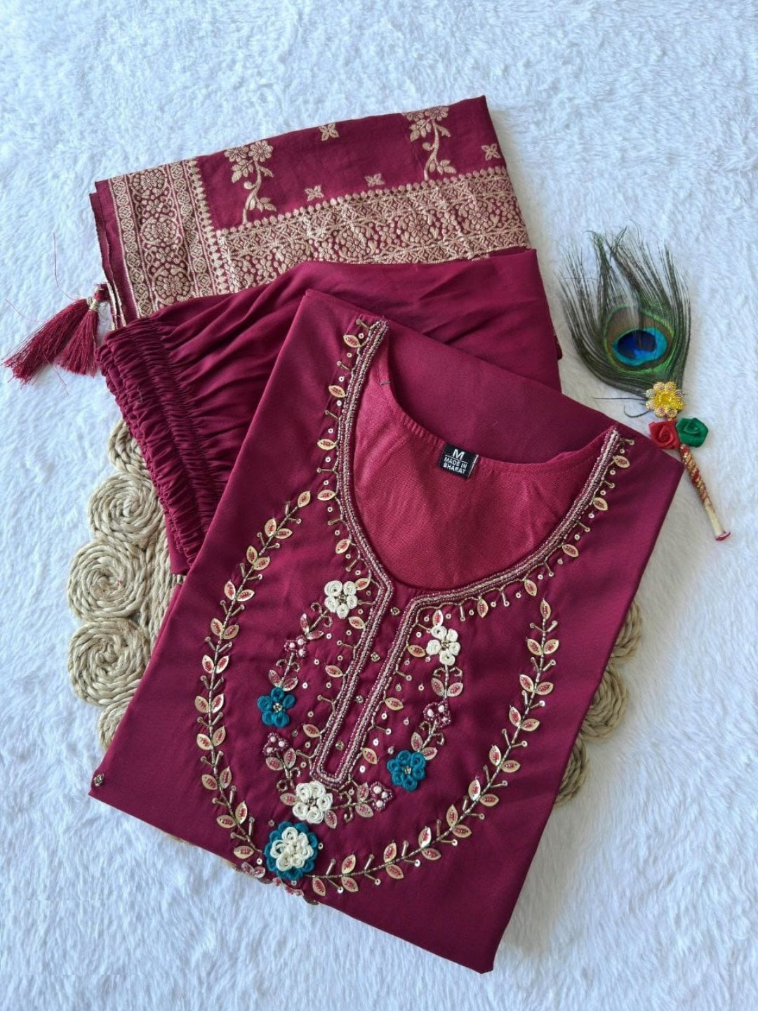 Women Pink Roman Silk Salwar Suit Set