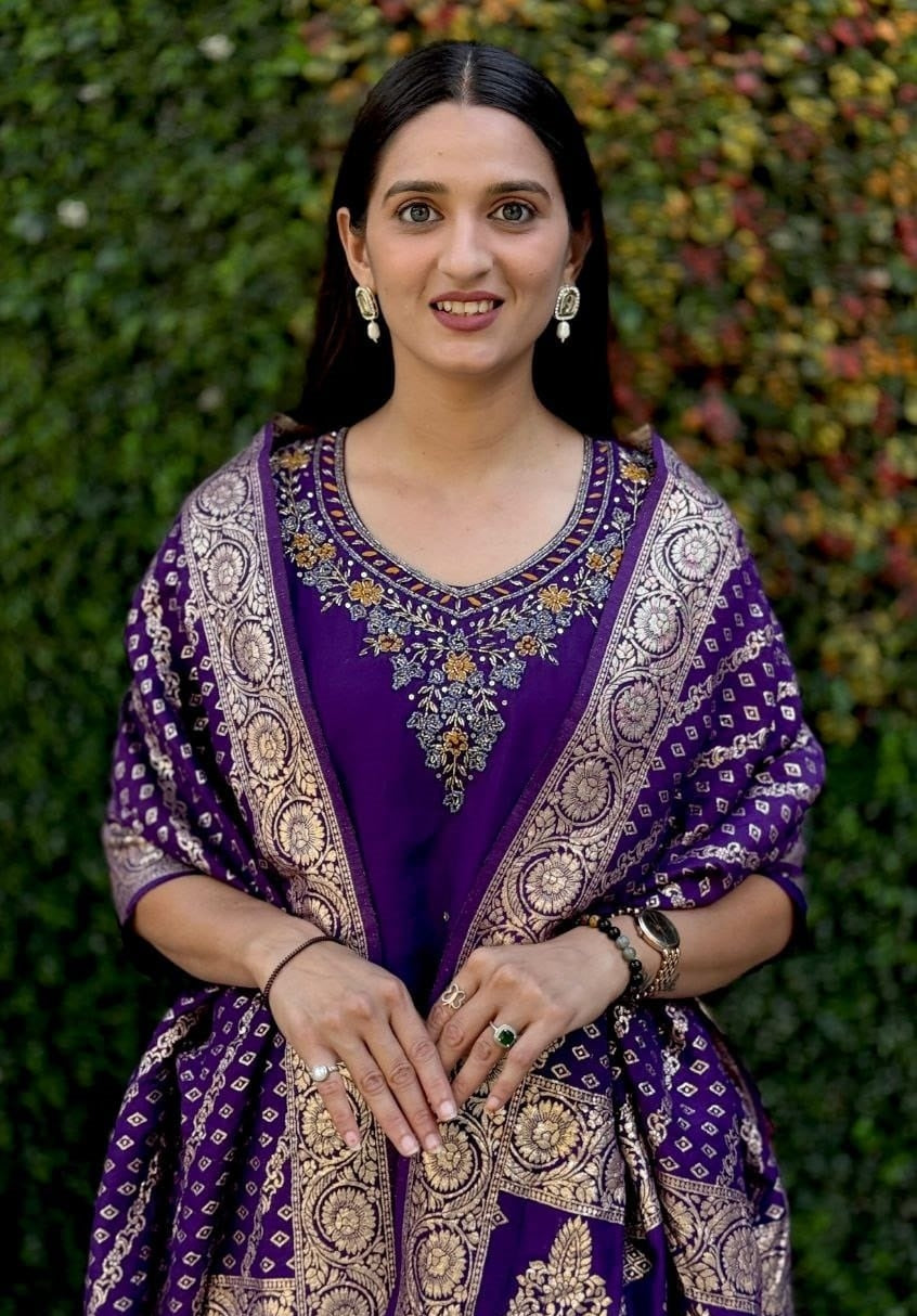Women Purple Roman Silk Salwar Suit Set