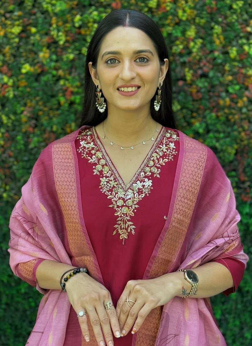 Women Dark Pink Roman Silk Salwar Suit Set