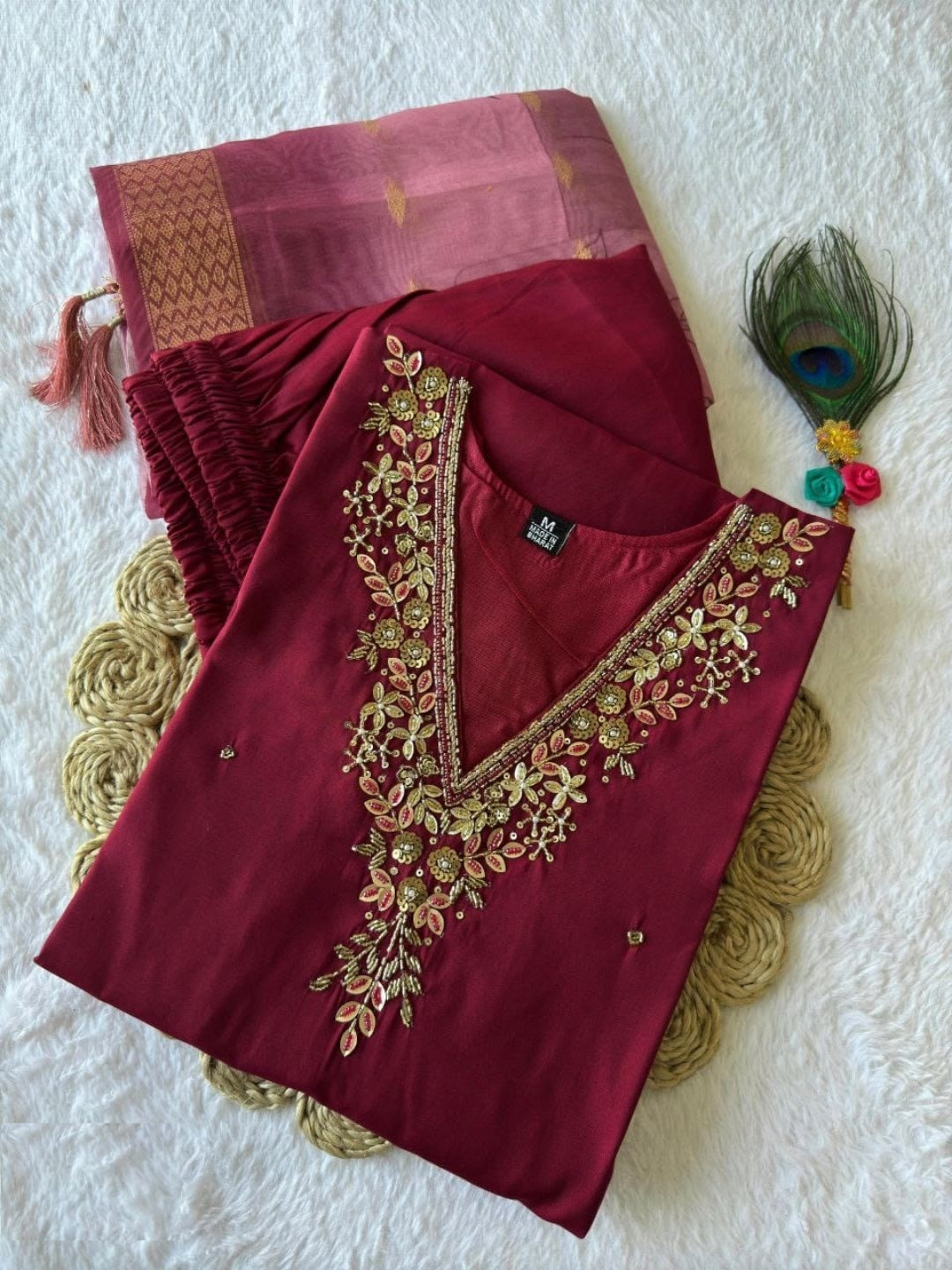 Women Dark Pink Roman Silk Salwar Suit Set