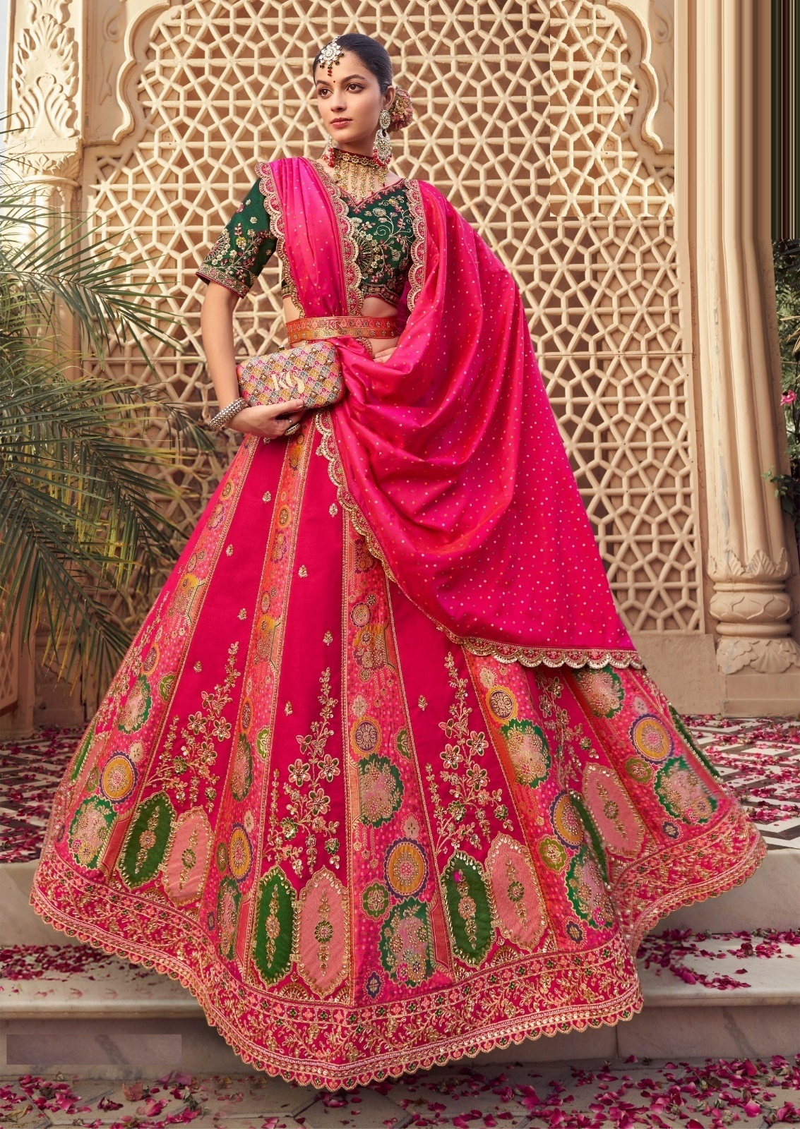 Trendy Pink Banarasi Silk Bridal Lehenga