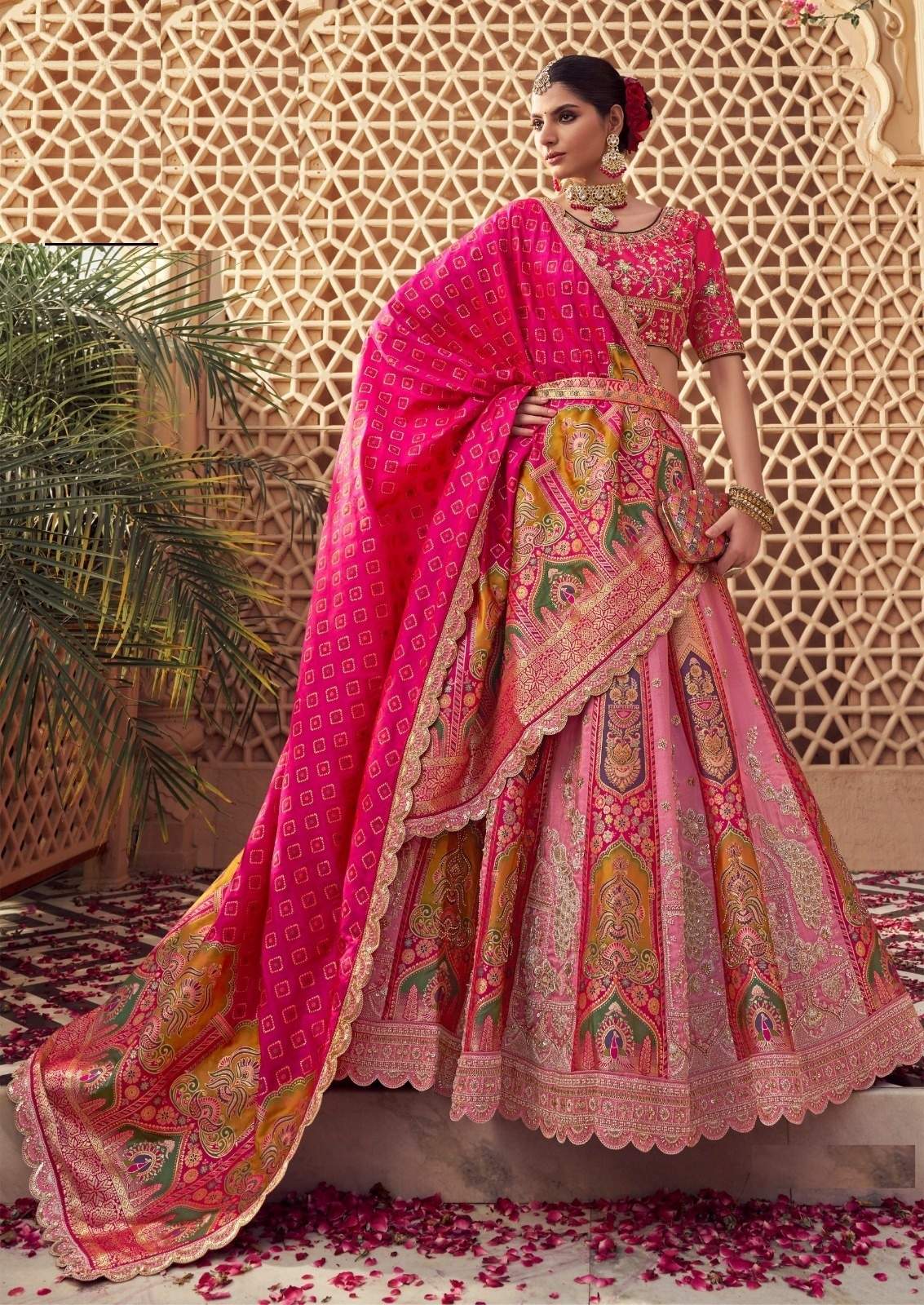 Flawless Light Pink Banarasi Silk Bridal Lehenga